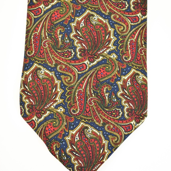 GIVENCHY: Navy Blue/Red Paisley & Logo Silk Tie mp - Picture 4 of 7